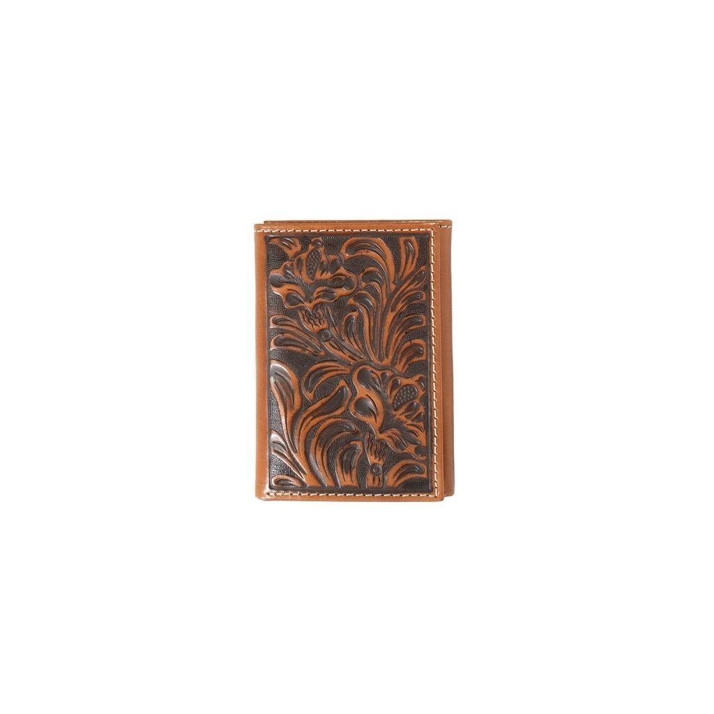 Nocona Western Wallet Mens Trifold Floral Embossed Med Brown N5417044 Image 1