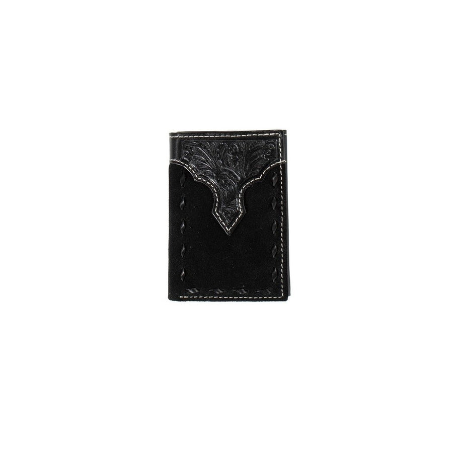 Nocona Western Wallet Mens Roughout Buck Lace Trifold Black N500046001 Image 1