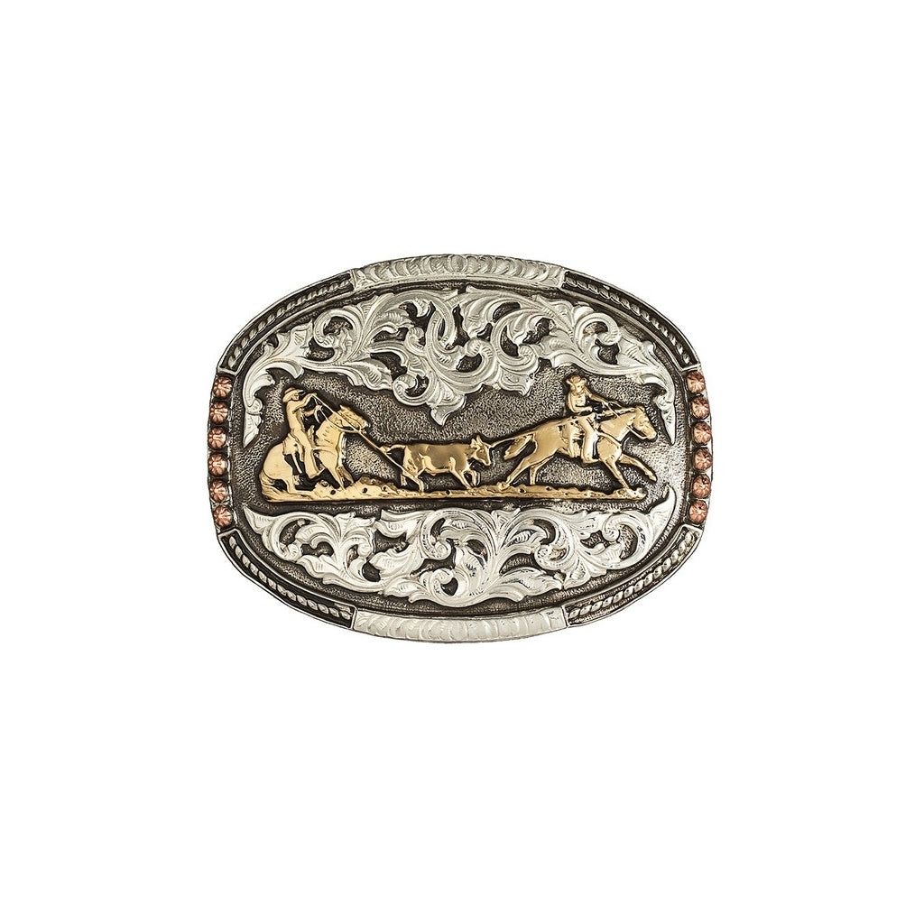 Crumrine Western Belt Buckle Team Roper Silver Gold Copper C1001711 Image 1