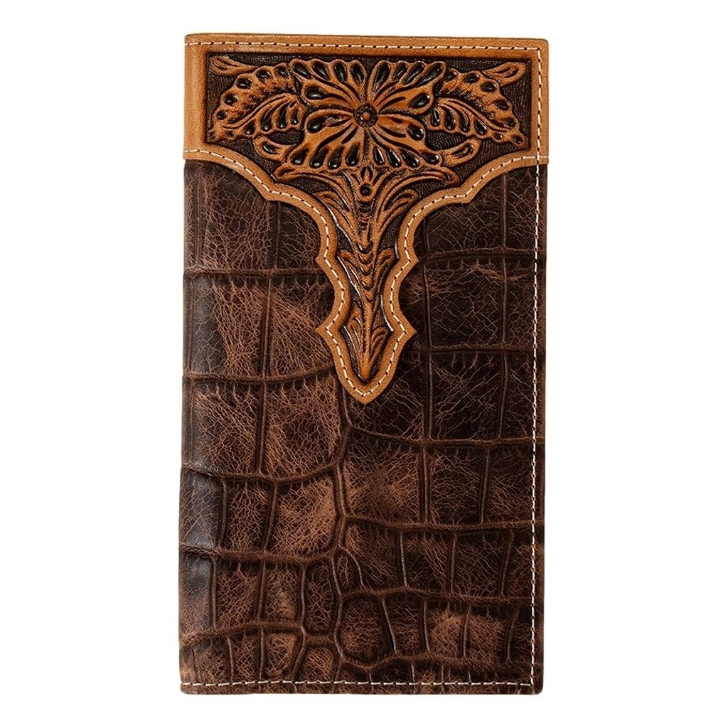 Ariat Western Wallet Mens Rodeo Slim Fit Croc Embossed Brown A3552802 Image 1