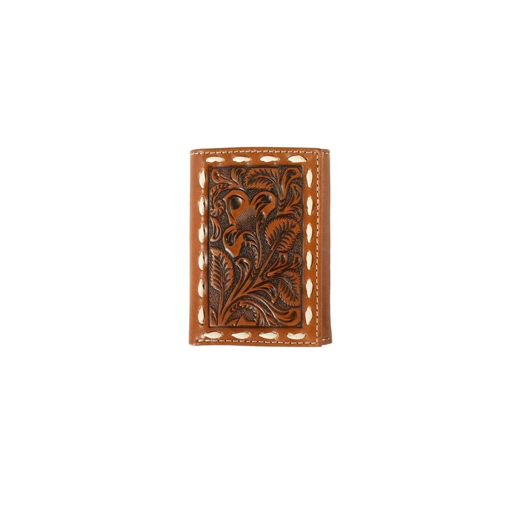 Nocona Western Wallet Mens Trifold Floral Embossed Lace Tan N500045208 Image 1