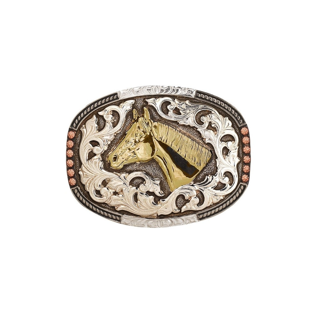 Crumrine Western Belt Buckle Horse Head Silver Gold Copper C1001707 Image 1