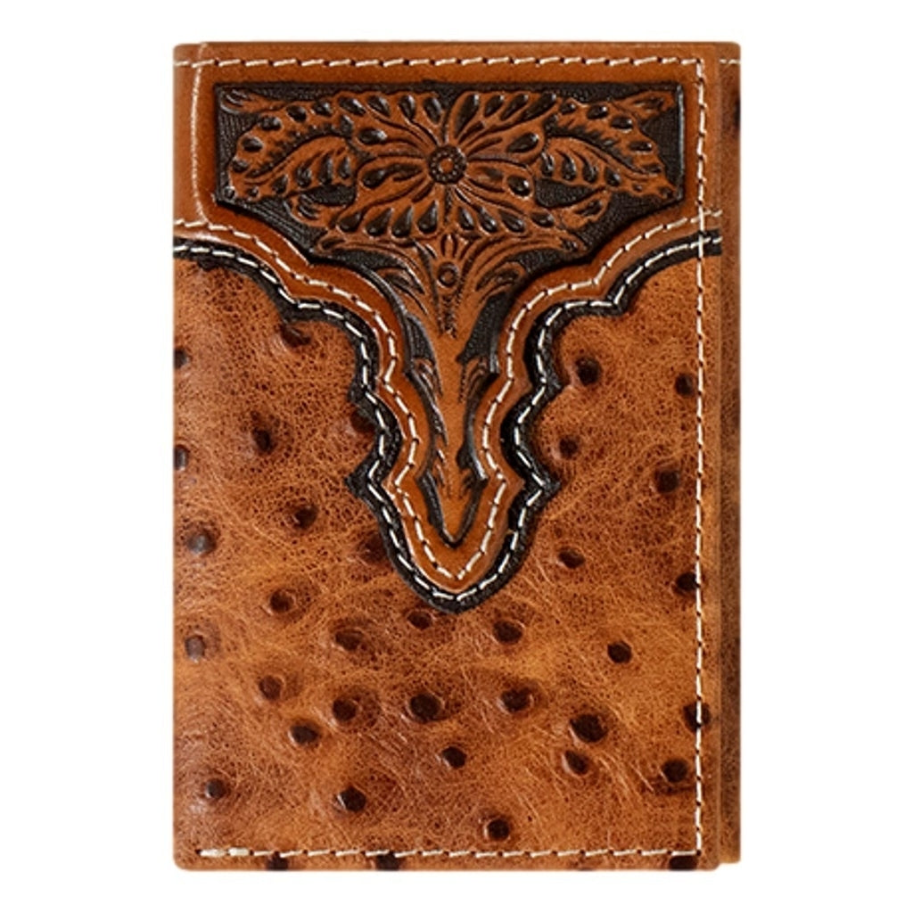 Ariat Western Wallet Mens Trifold Ostrich Embossed Brown A3553202 Image 1