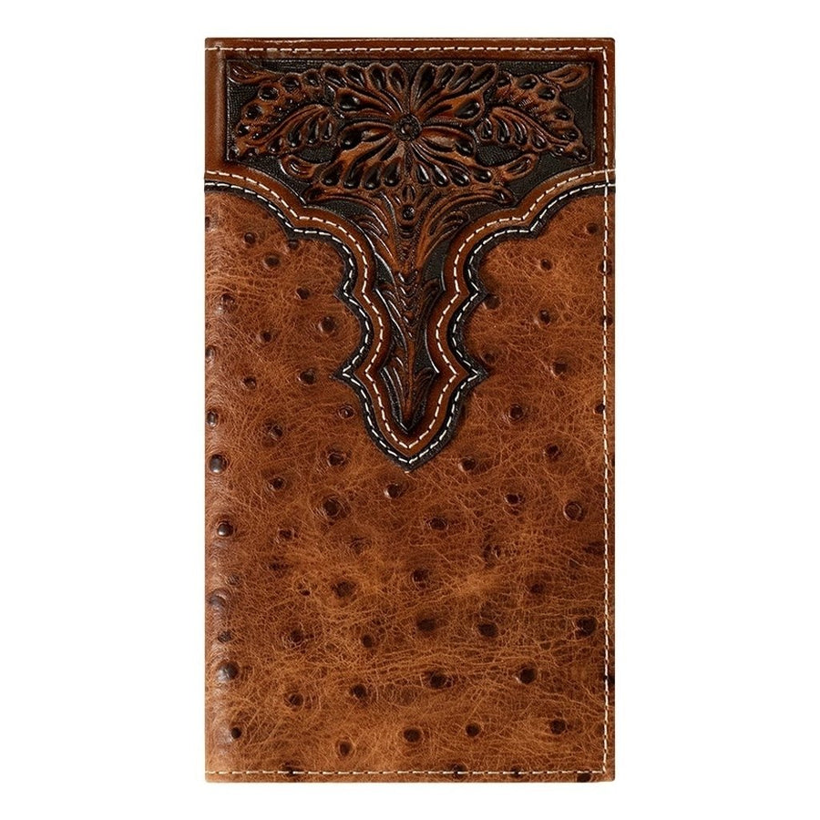 Ariat Western Wallet Mens Rodeo Ostrich Floral Embossed Brown A3553102 Image 1