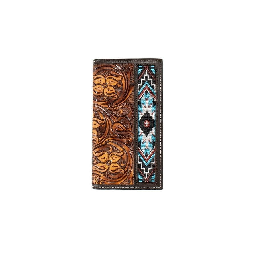 3D Western Wallet Mens Floral Tooled Embroidery Rodeo Brown D250010802 Image 1