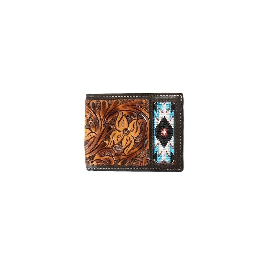 3D Western Wallet Mens Floral Tooled Inlay Bifold Brown D250010902 Image 1