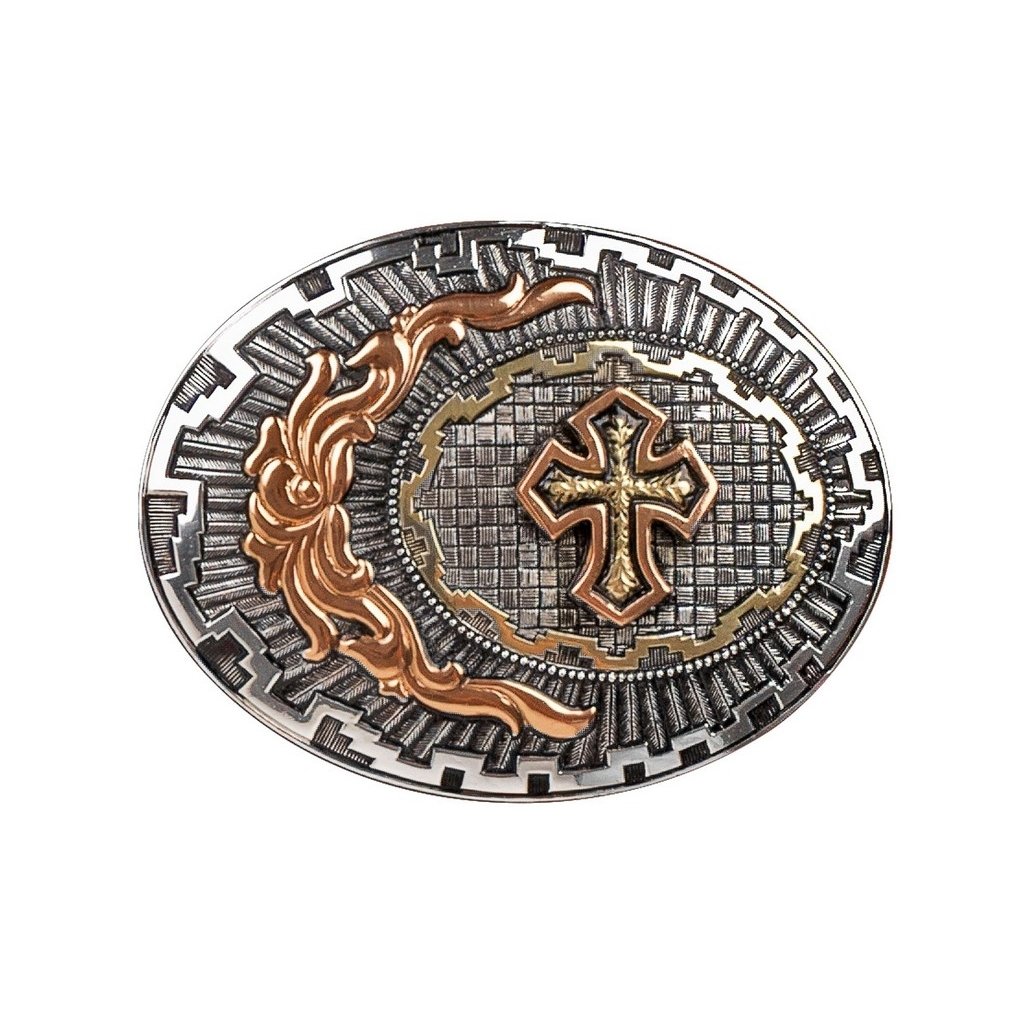 Crumrine Western Belt Buckle Cross Antique Silver Copper Gold C10132 Image 1