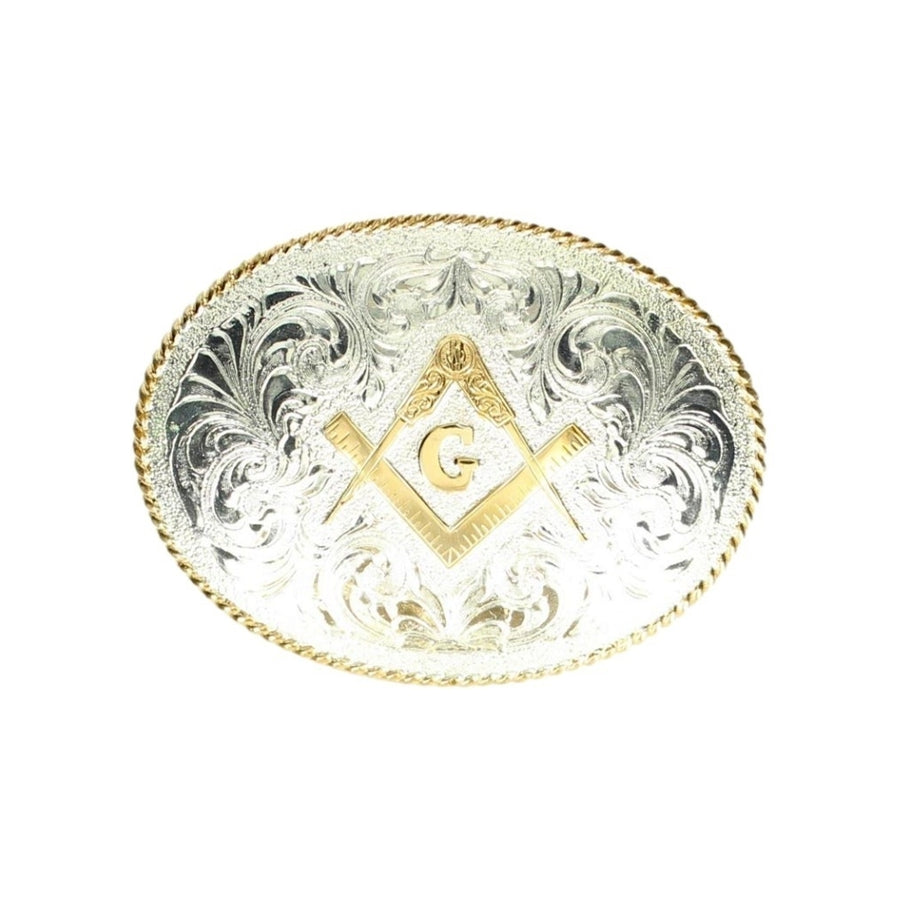 Crumrine Western Belt Buckle Masonic Engrave Rope Silver Bronze C10372 Image 1