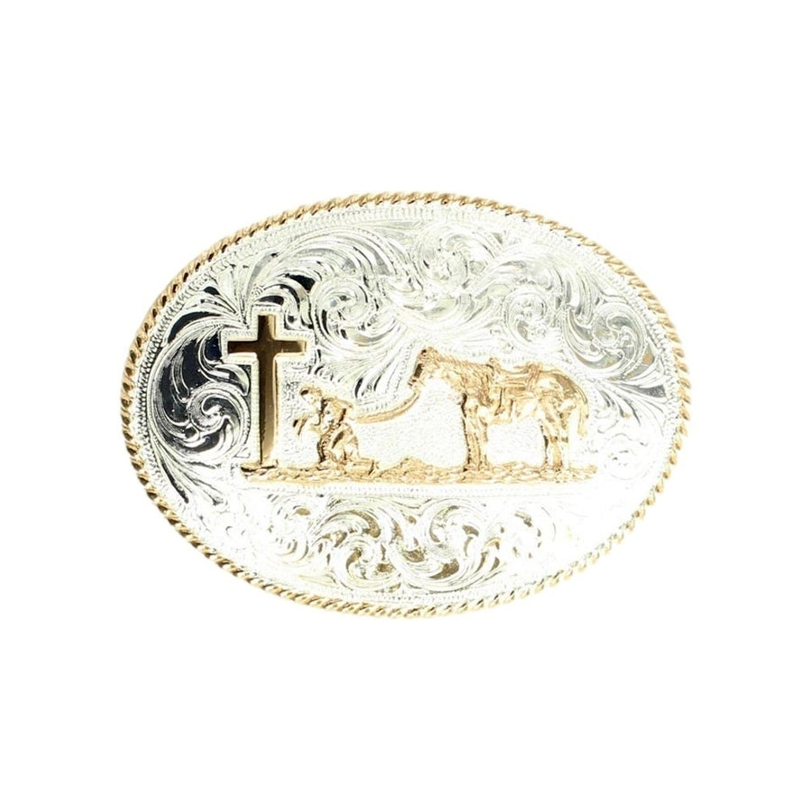 Crumrine Western Belt Buckle Cowboy Prayer Rope Silver Bronze C1037448 Image 1