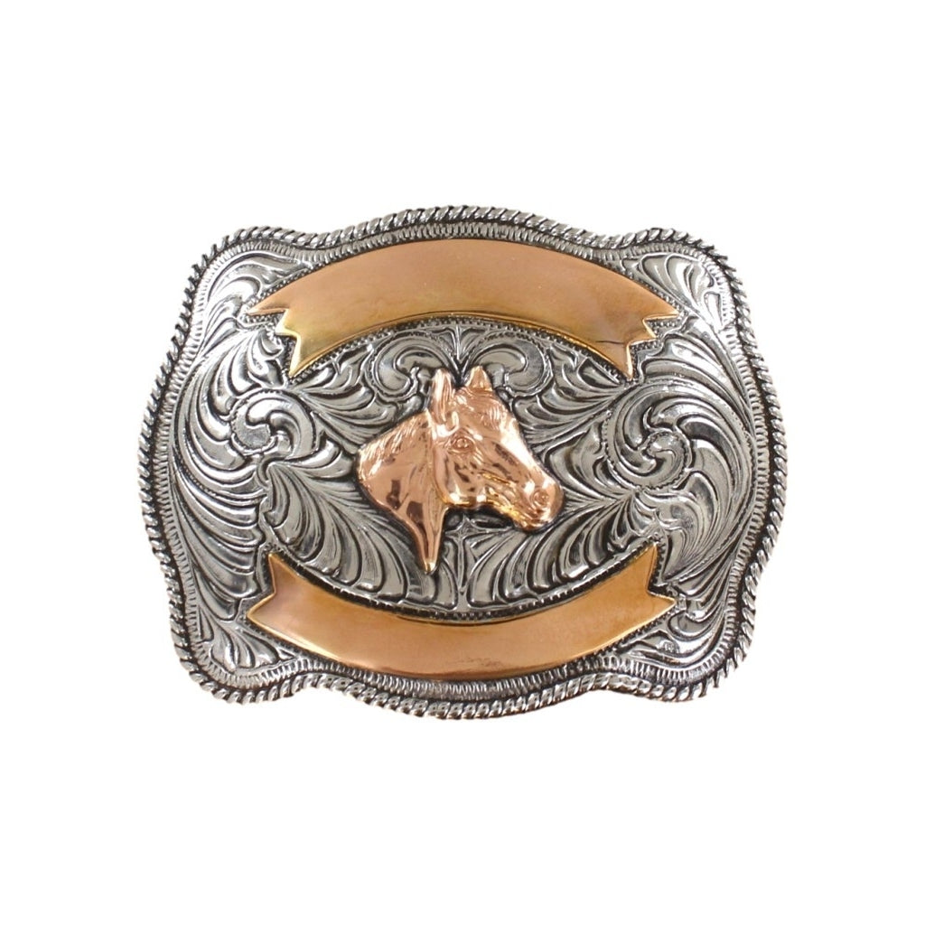 Crumrine Western Belt Buckle Horse Head Rope Edge Silver Copper C10107 Image 1