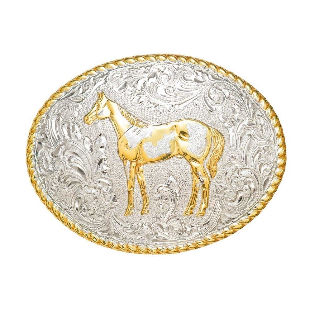 Crumrine Western Belt Buckle Paint Horse Scrolled Silver Bronze C01574 Image 1