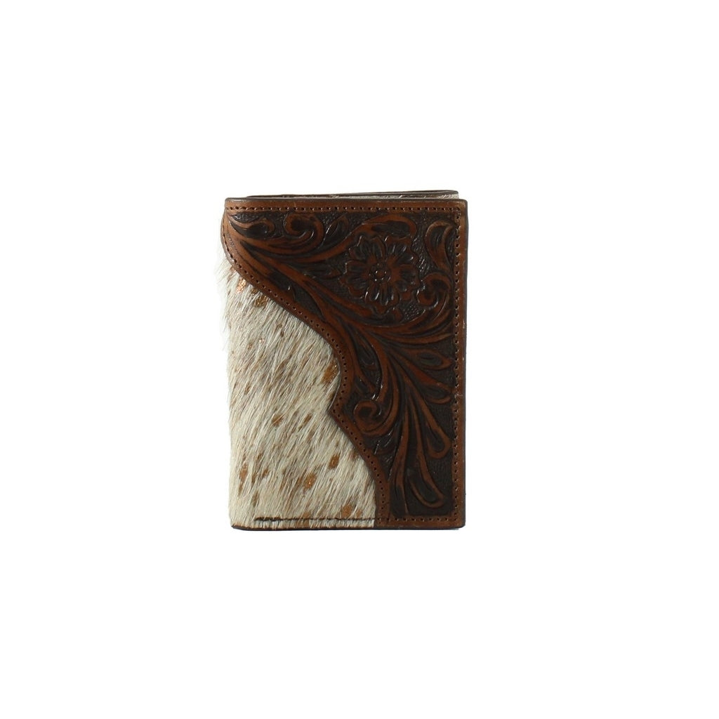 Nocona Western Wallet Mens Trifold Calf Hair Tooled Brown N5413302 Image 1