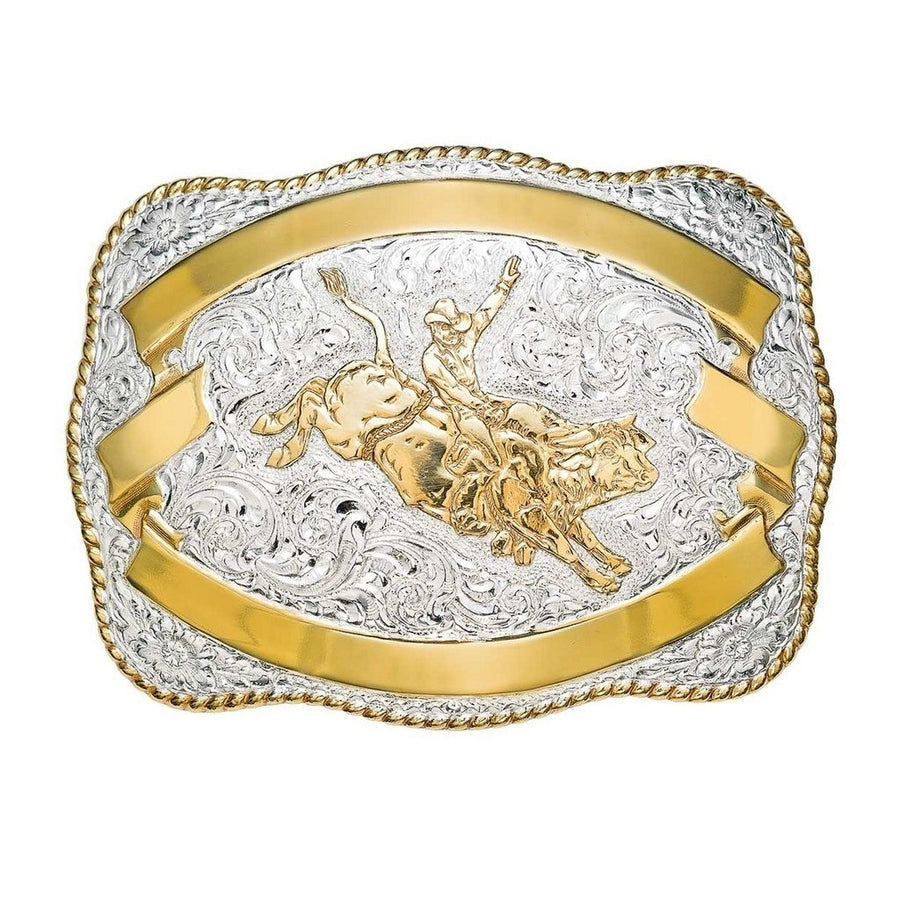 Crumrine Western Belt Buckle Bull Rider Rodeo Silver Bronze C04654 Image 1