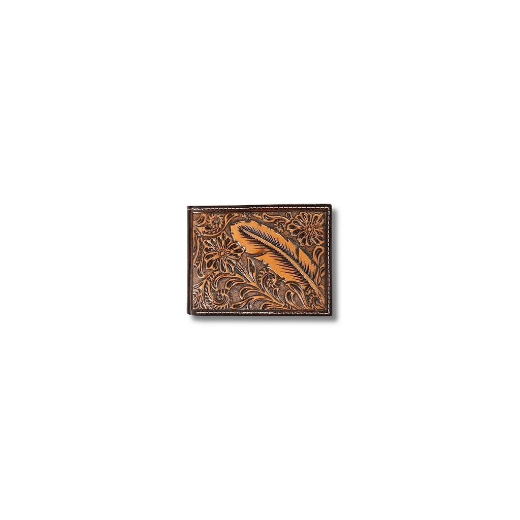 Ariat Western Wallet Men Bifold Embossed Floral Feather Brown A3557602 Image 1