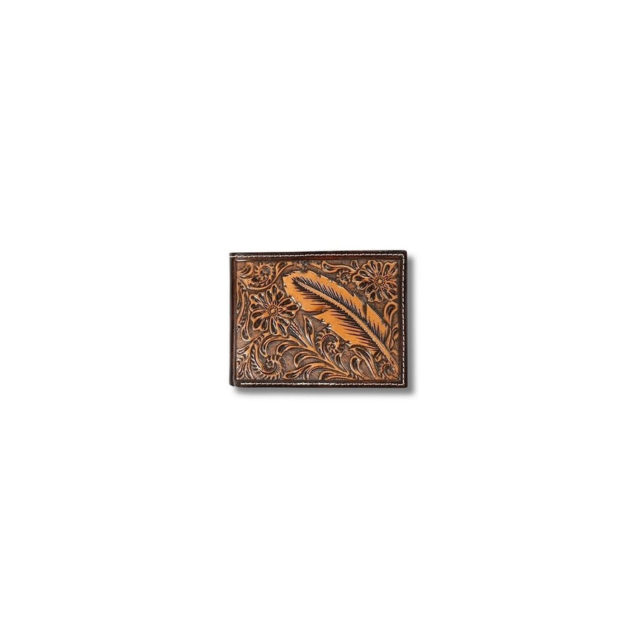 Ariat Western Wallet Men Bifold Embossed Floral Feather Brown A3557602 Image 1