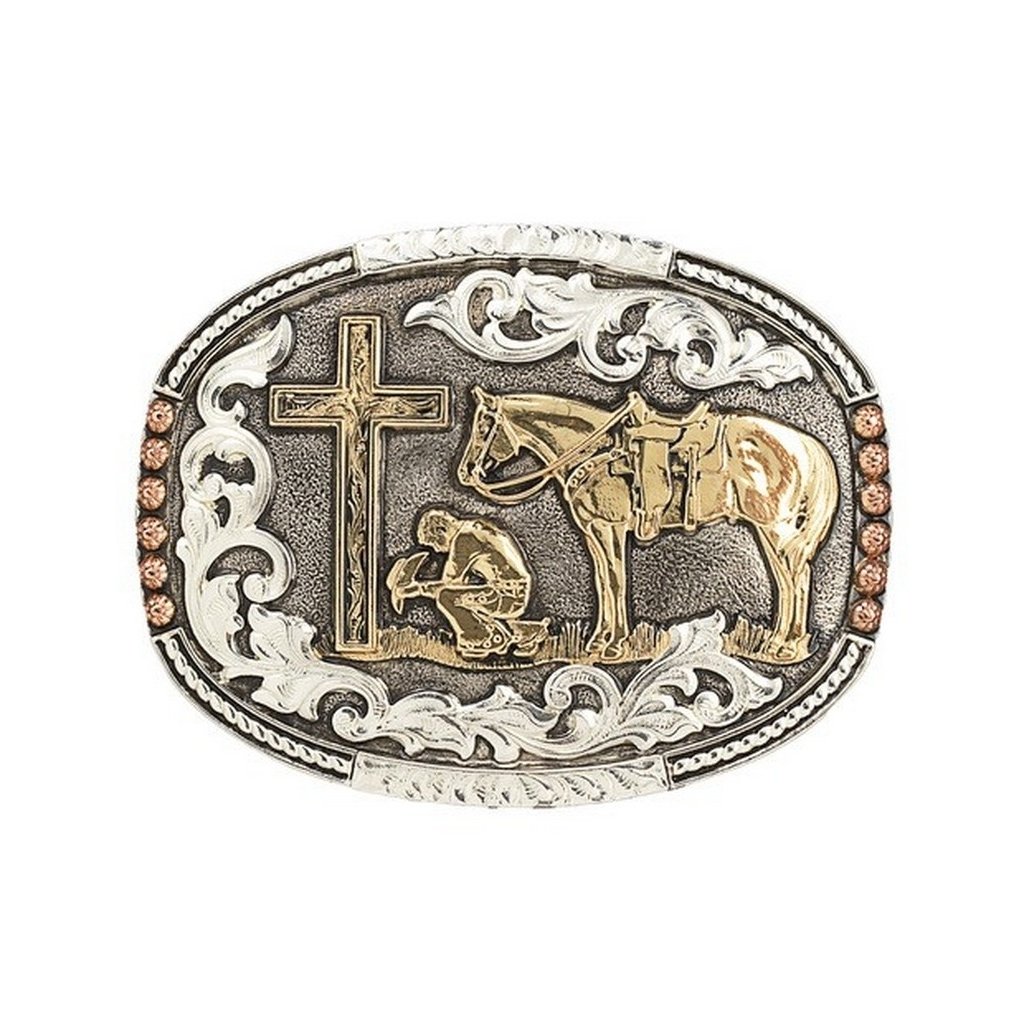 Crumrine Western Belt Buckle Cowboy Prayer Antique Silver C1001748 Image 1