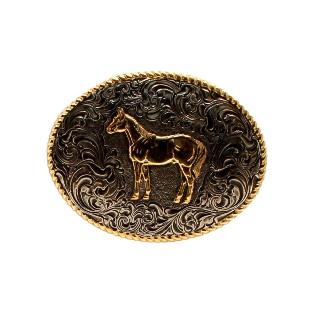 Crumrine Western Belt Buckle Standing Horse Silver Bronze C02112 Image 1