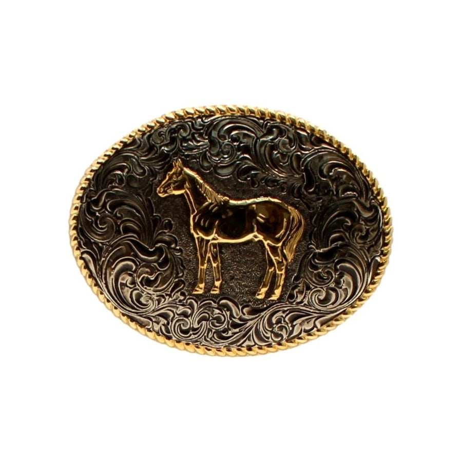 Crumrine Western Belt Buckle Standing Horse Silver Bronze C02112 Image 1