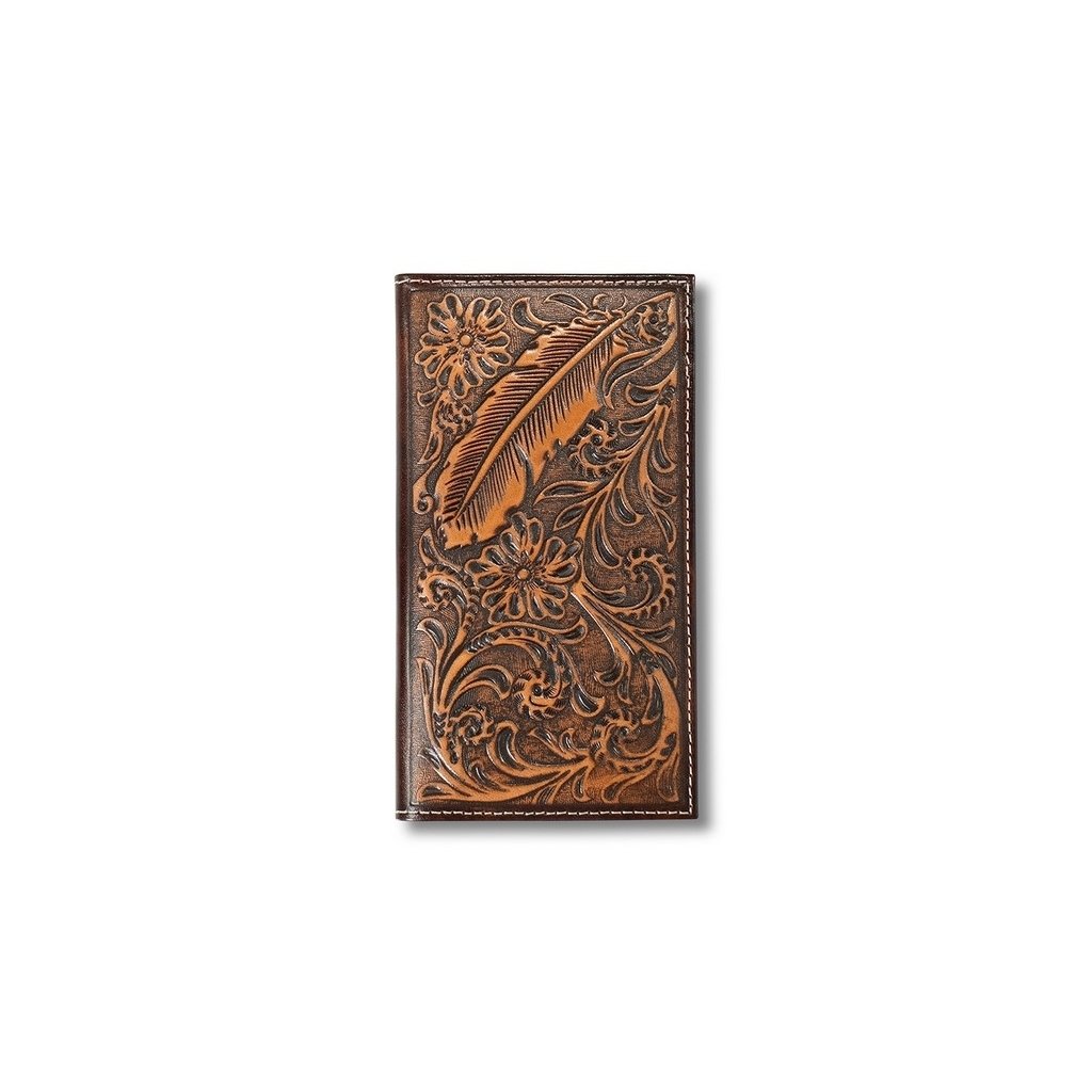 Ariat Western Wallet Mens Rodeo Embossed Floral Feather Brown A3557502 Image 1