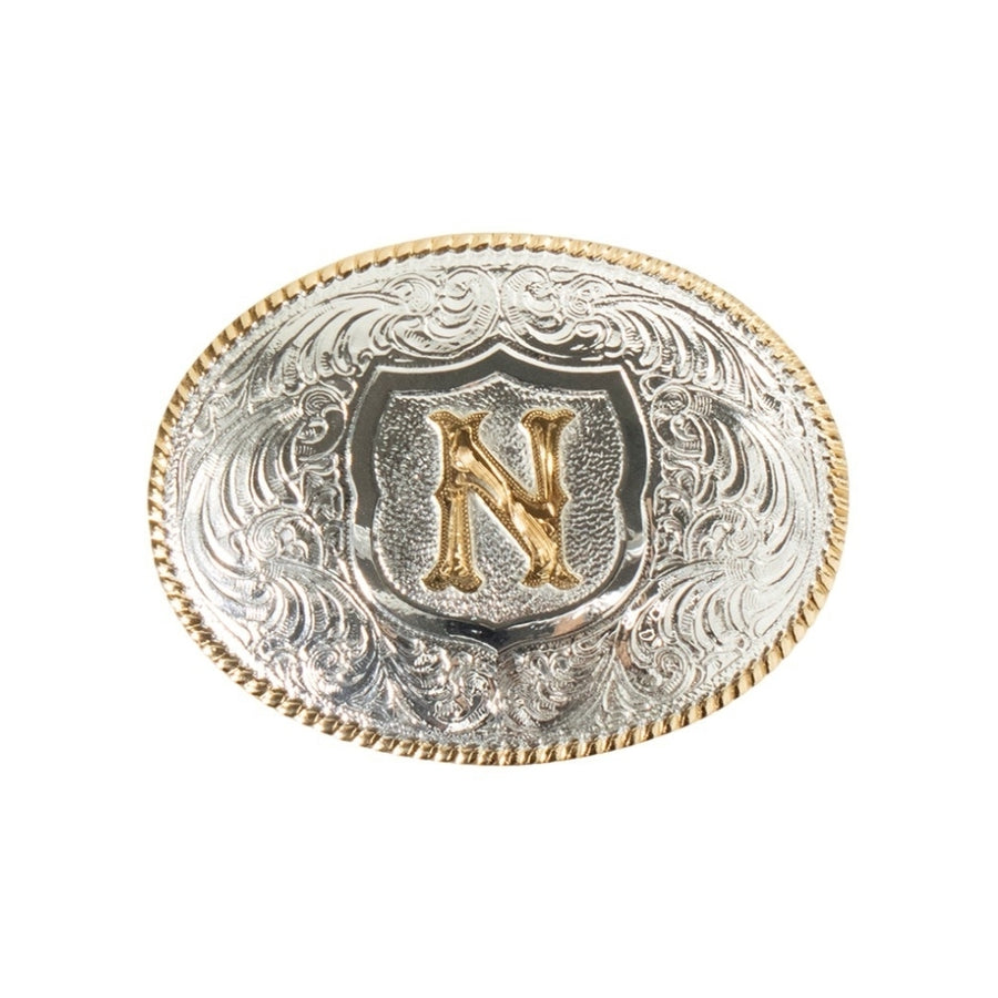 Crumrine Western Belt Buckle Initial Rope Edge Silver Gold C10380 Image 1