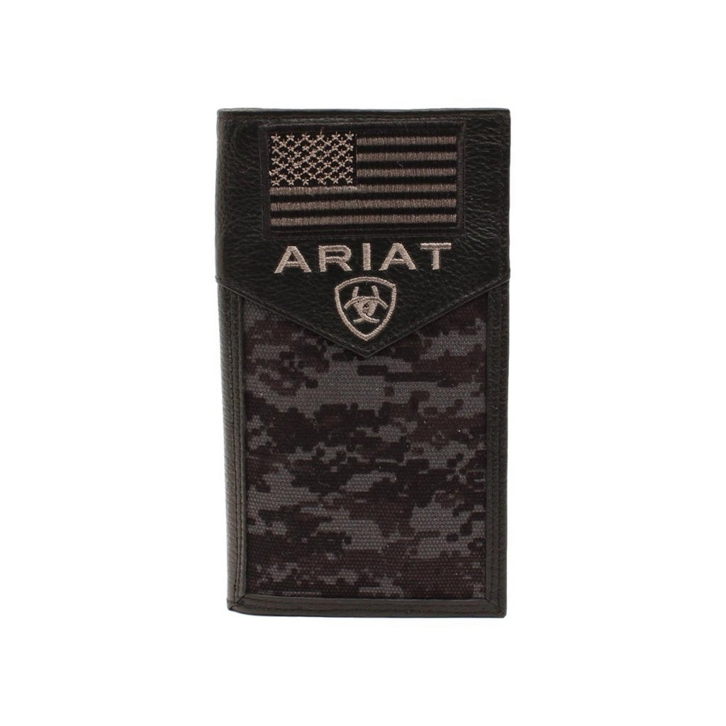 Ariat Western Wallet Mens Leather Camo USA Flag Patch Black A3536401 Image 1