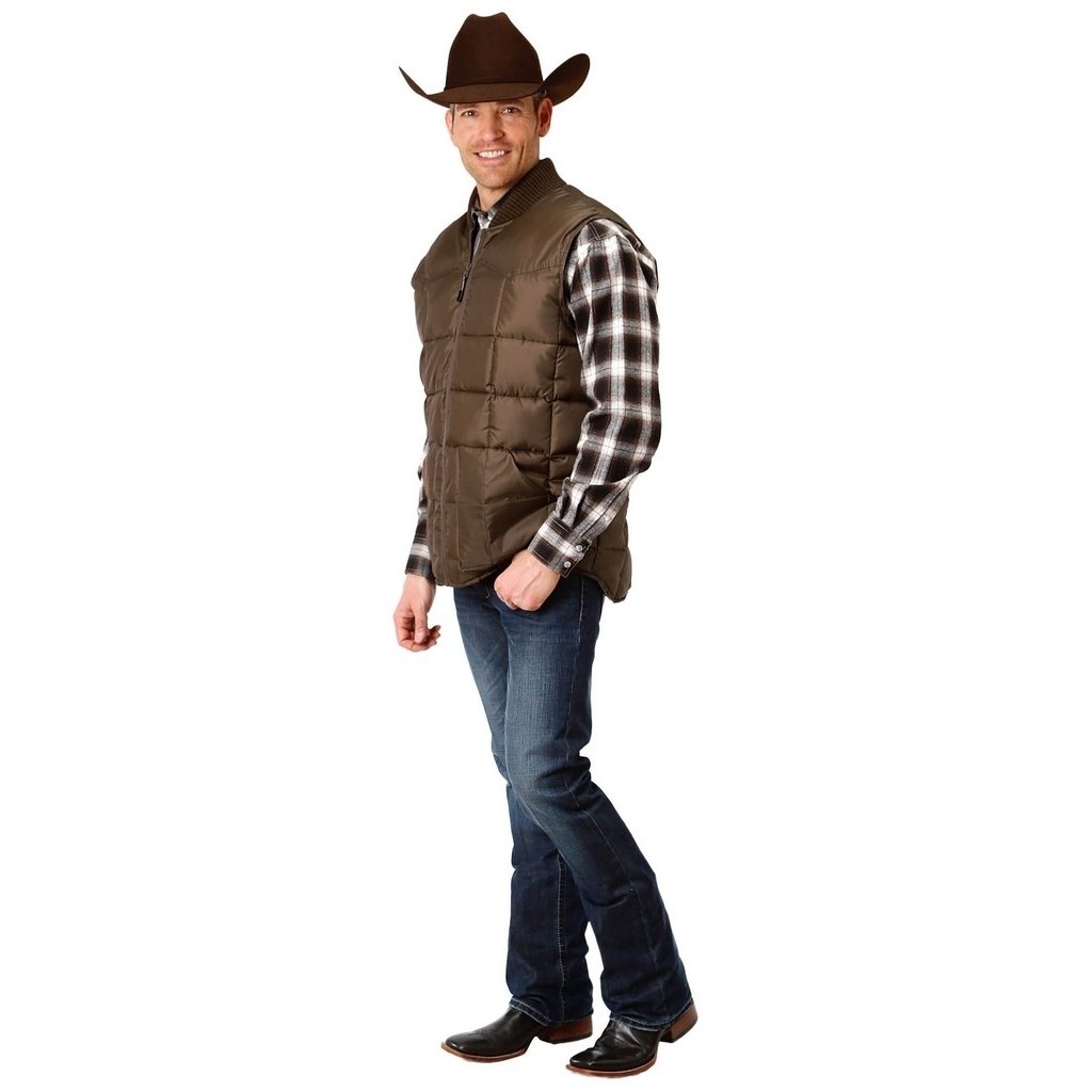 Roper Western Vest Mens Quilted Logo Zipper Brown 03-097-0763-0526 BR Image 1