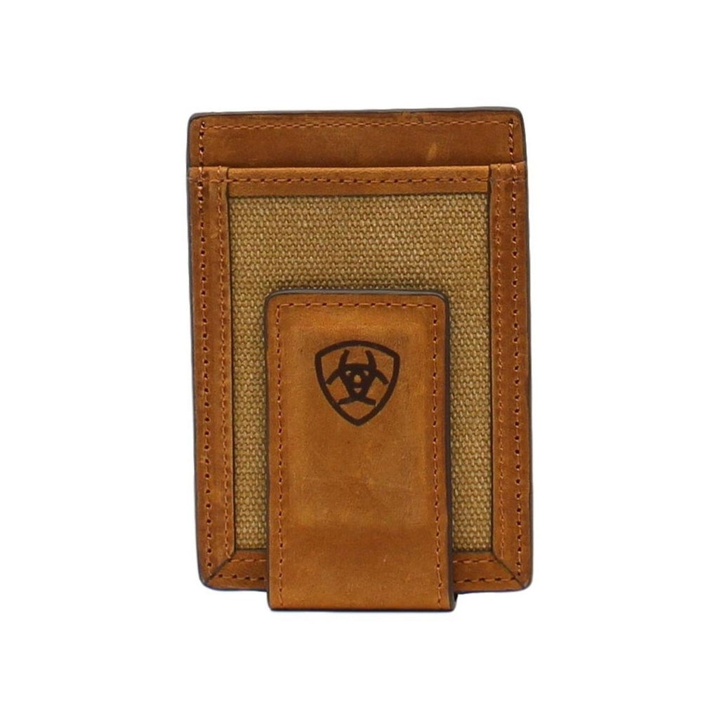 Ariat Western Wallet Mens Bifold Money Clip Canvas Med Brown A3542044 Image 1