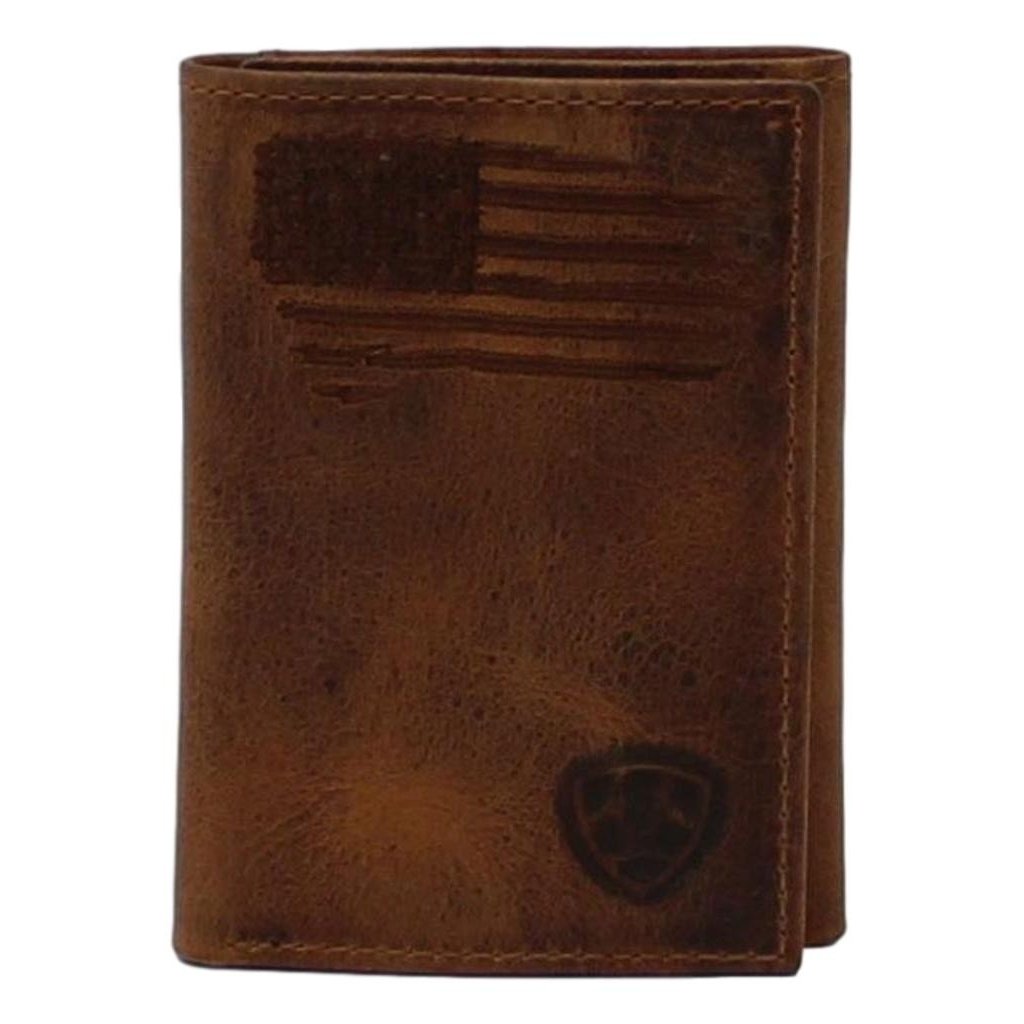 Ariat Western Wallet Mens Trifold Distressed USA Flag Brown A3545402 Image 1