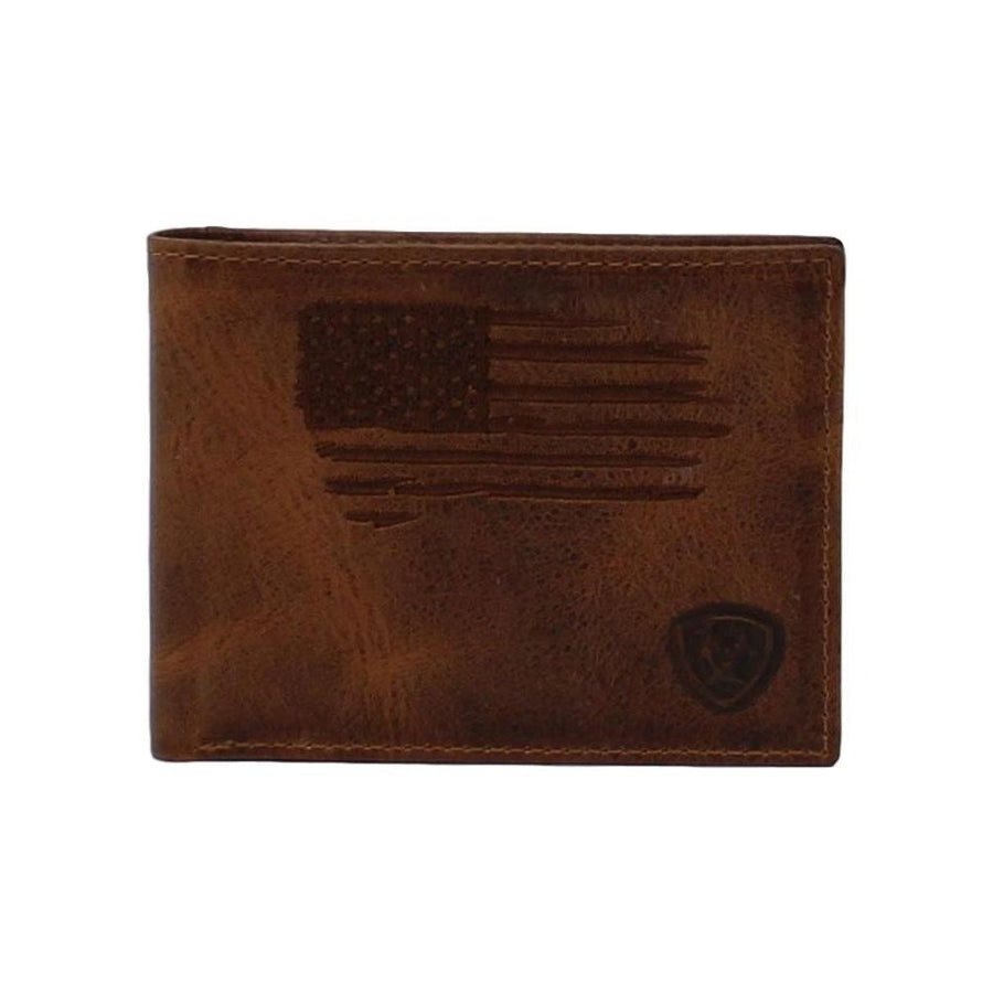 Ariat Western Wallet Men Bifold Distressed USA Flag Brown A3545602 Image 1