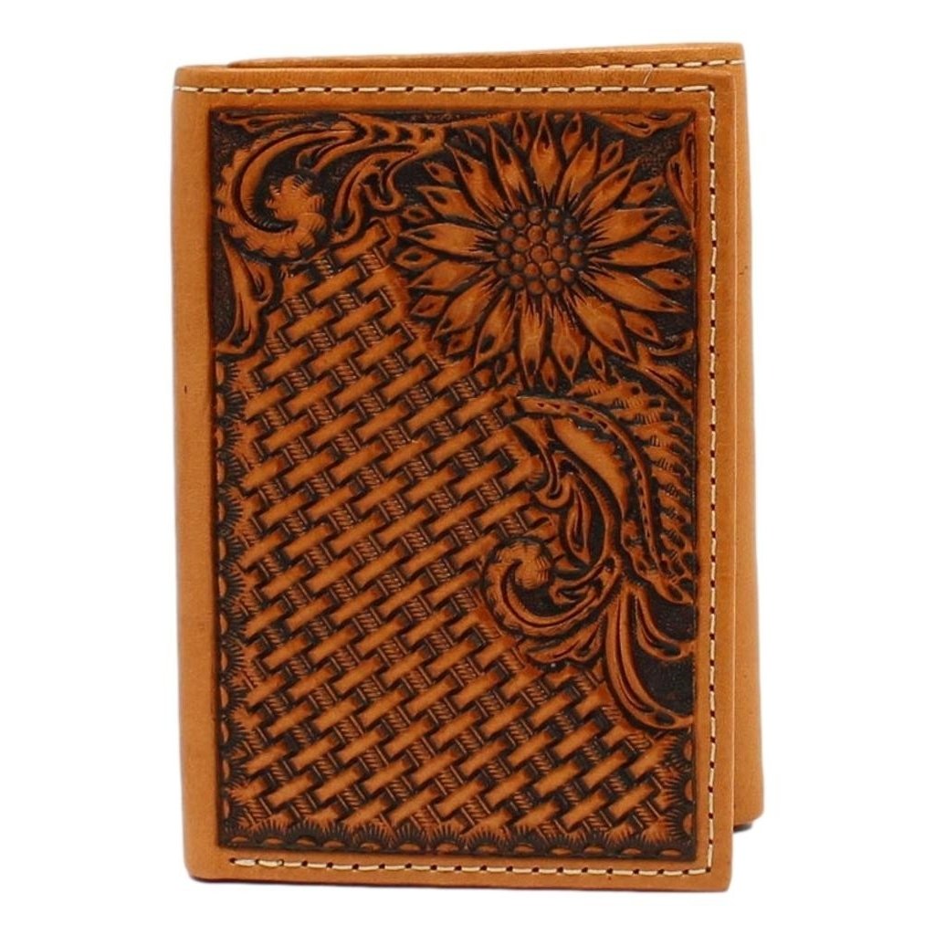 Nocona Western Wallet Mens Trifold Sunflower Tooled Tan N500011008 Image 1