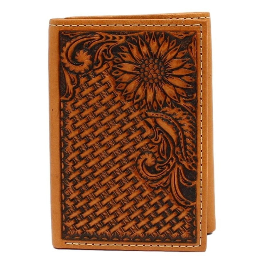 Nocona Western Wallet Mens Trifold Sunflower Tooled Tan N500011008 Image 1