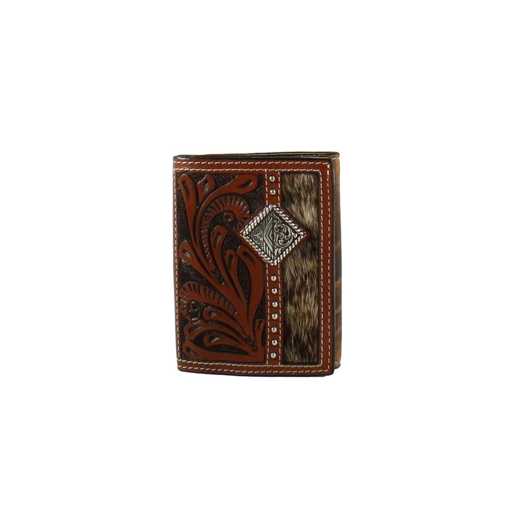 3D Western Wallet Mens Trifold Floral Calf Hair Inlay Brown D250006802 Image 1