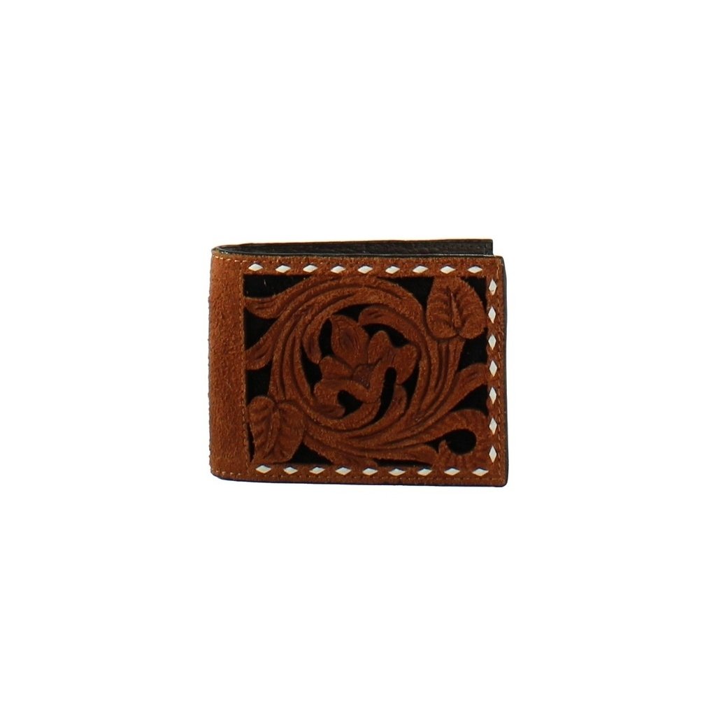 3D Western Wallet Mens Bifold Floral Filagree Inlay Brown D250006002 Image 1