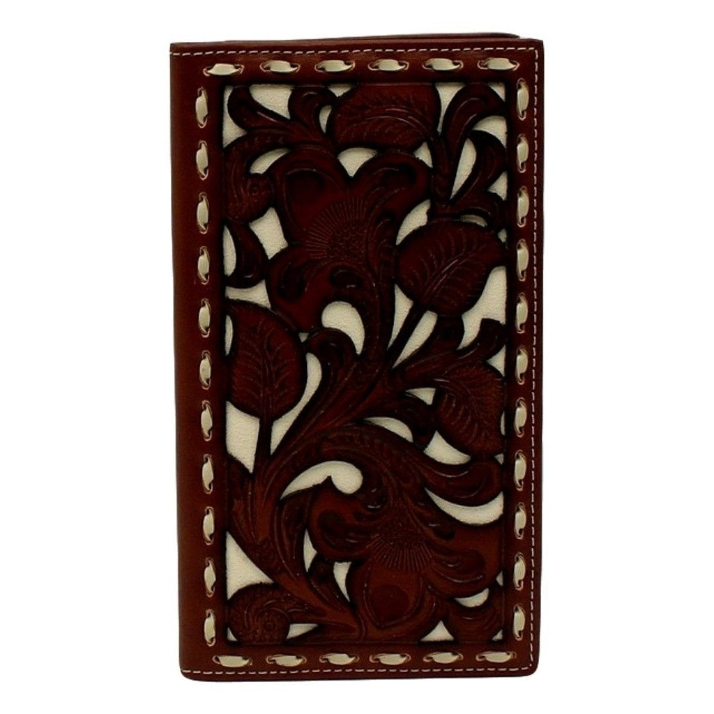 Nocona Western Wallet Men Overlay Rodeo Pierced Checkbook Tan N5410108 Image 1