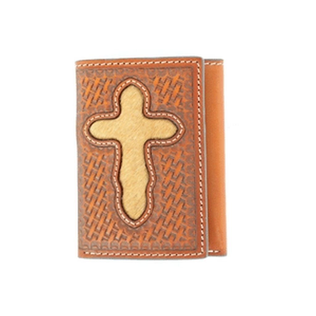 Nocona Western Wallet Mens Pro Trifold Tooled Hair Cross N5446808 Image 1