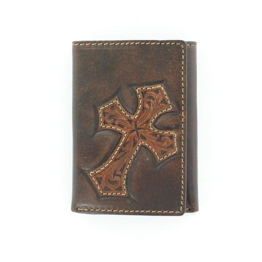 Nocona Western Wallet Mens Trifold Tooled Cross Marbled Bark N5487244 Image 1