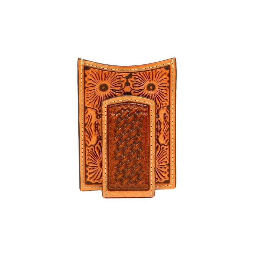 Ariat Western Wallet Mens Money Clip Floral Embossed Tan A3536208 Image 1