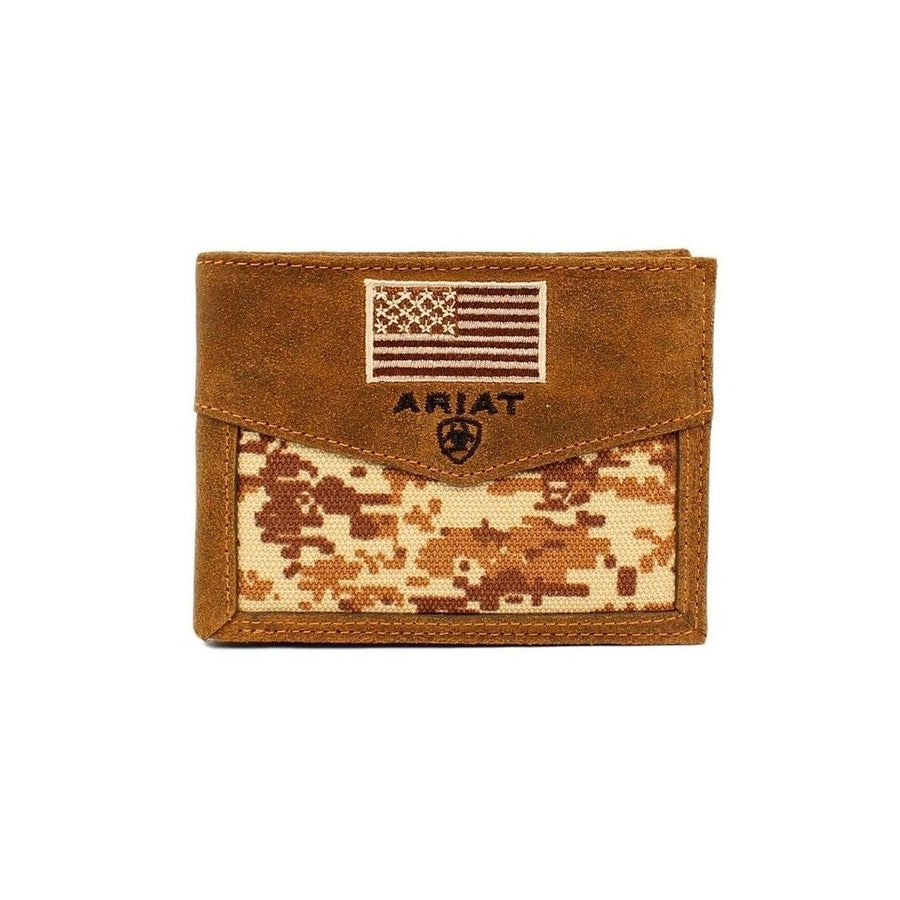 Ariat Western Wallet Mens Pass Case Camo USA Flag Med Brown A3536844 Image 1