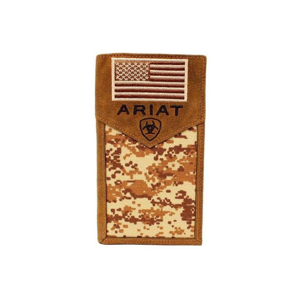 Ariat Western Wallet Mens Rodeo Lace Camo USA Flag Med Brown A3536444 Image 1