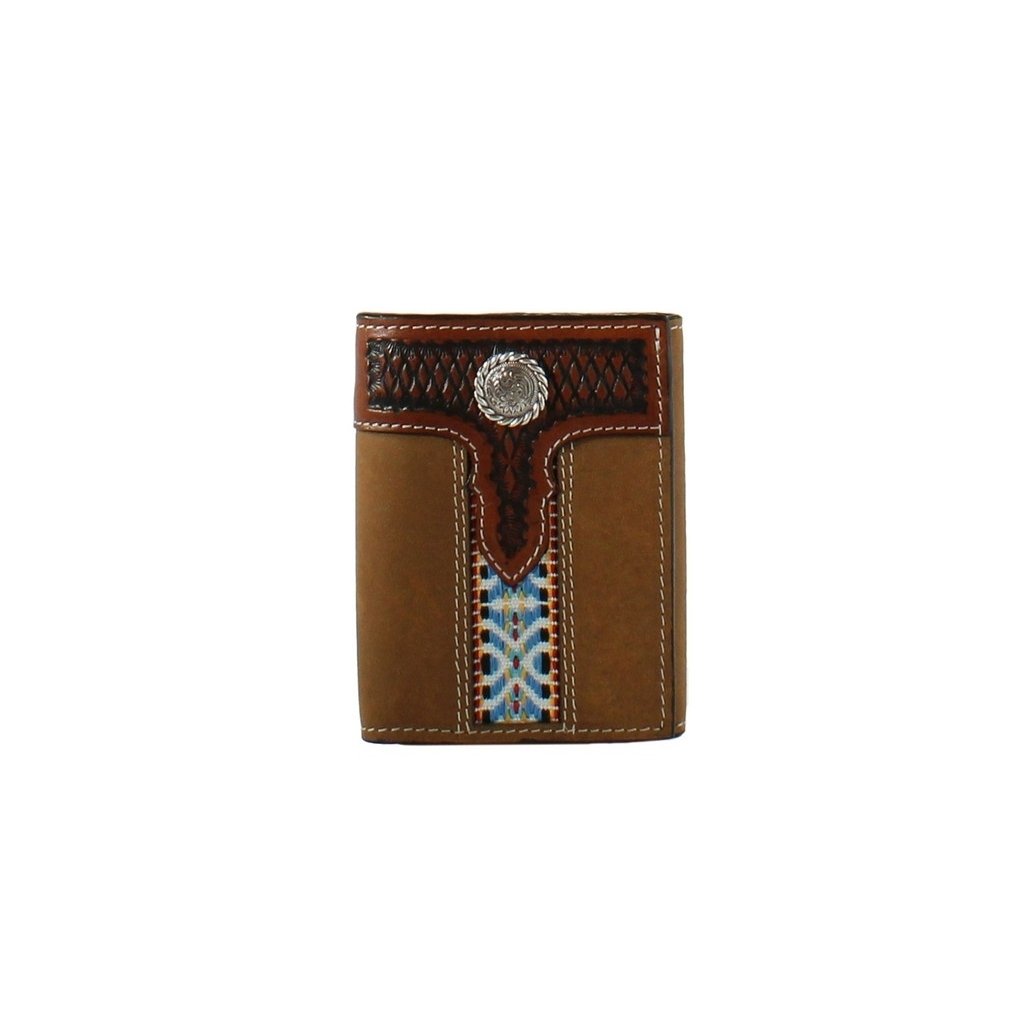 3D Western Wallet Mens Trifold Aztec Ribbon Concho Brown D250007102 Image 1