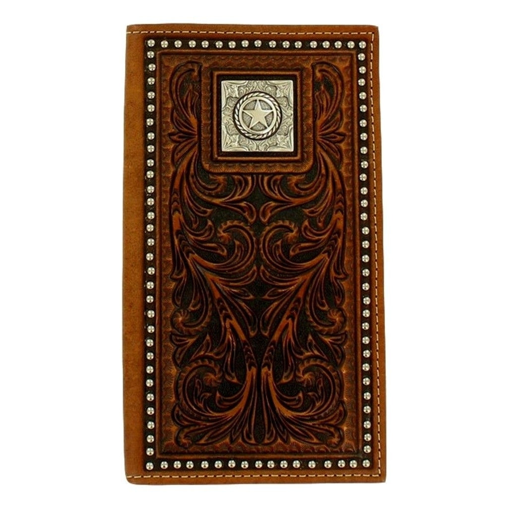 Nocona Western Wallet Men Square Concho Rodeo Checkbook Brown N5410402 Image 1