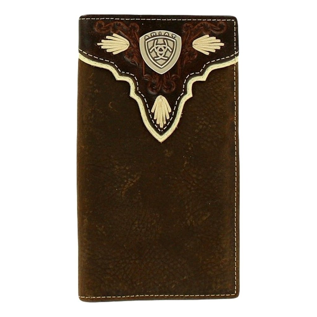 Ariat Western Wallet Mens Rodeo Pierced Logo Shield Med Brown A3531444 Image 1