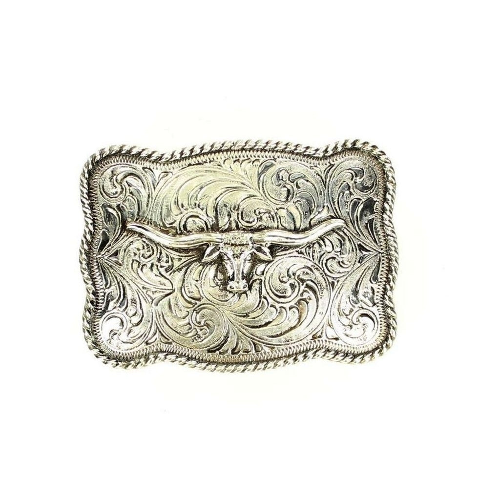 Crumrine Western Belt Buckle Longhorn Floral Silver C1037913 Image 1