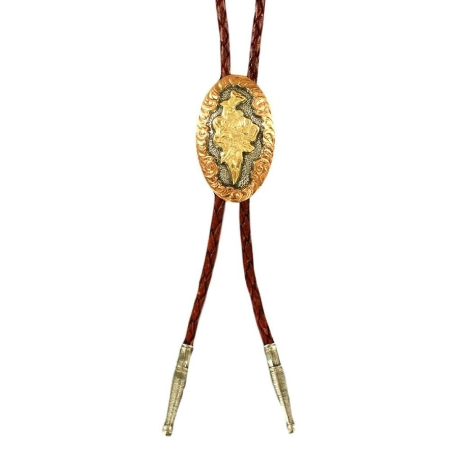 Crumrine Western Bolo Tie Mens Oval Floral 36" Silver Copper C10817 Image 1