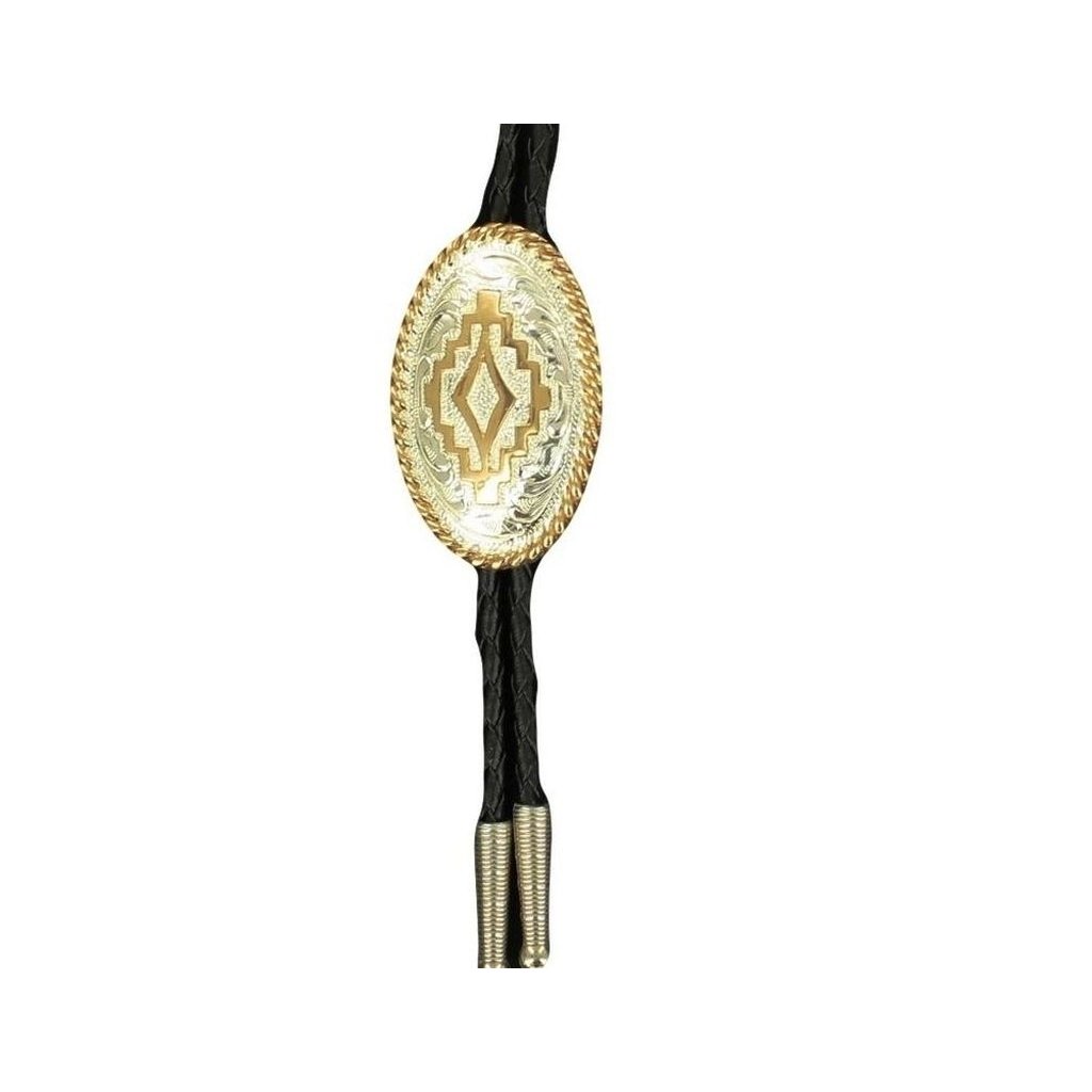 Crumrine Western Bolo Neck Tie Mens Oval Aztec Silver Gold C10853 Image 1