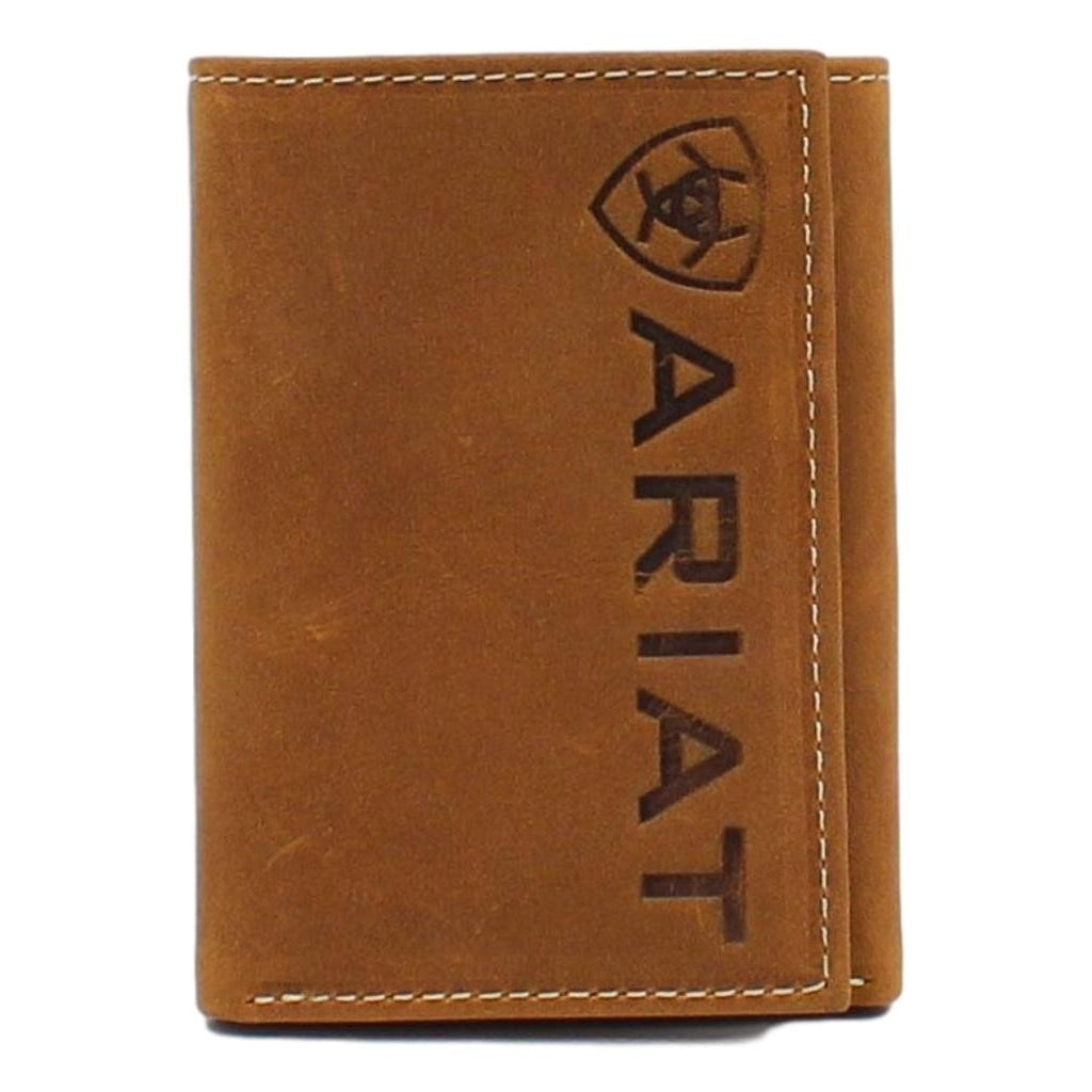 Ariat Western Wallet Mens Trifold Vertical Logo Medium Brown A3545344 Image 1