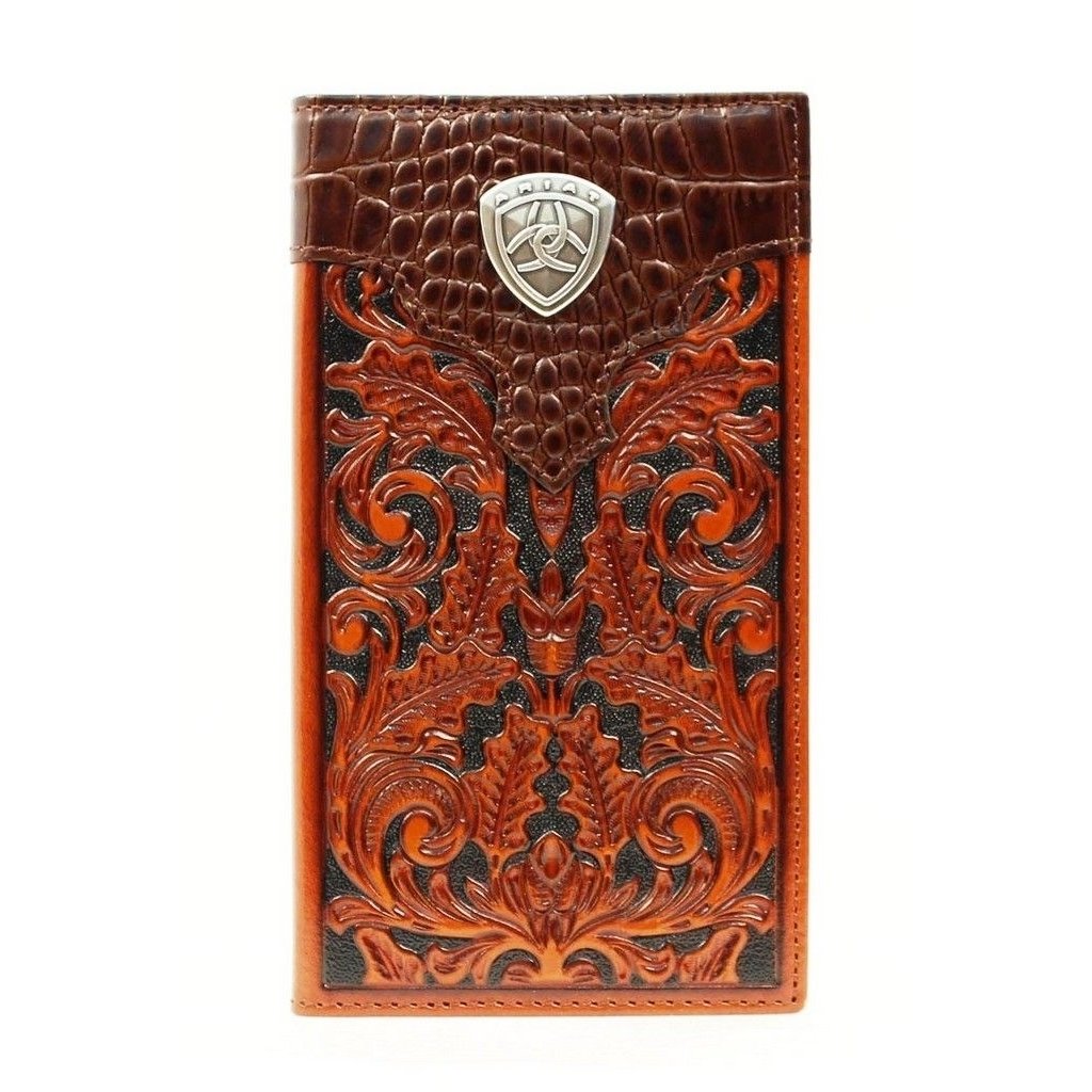 Ariat Western Wallet Men Rodeo Checkbook Faux Gator Print Tan A3516208 Image 1