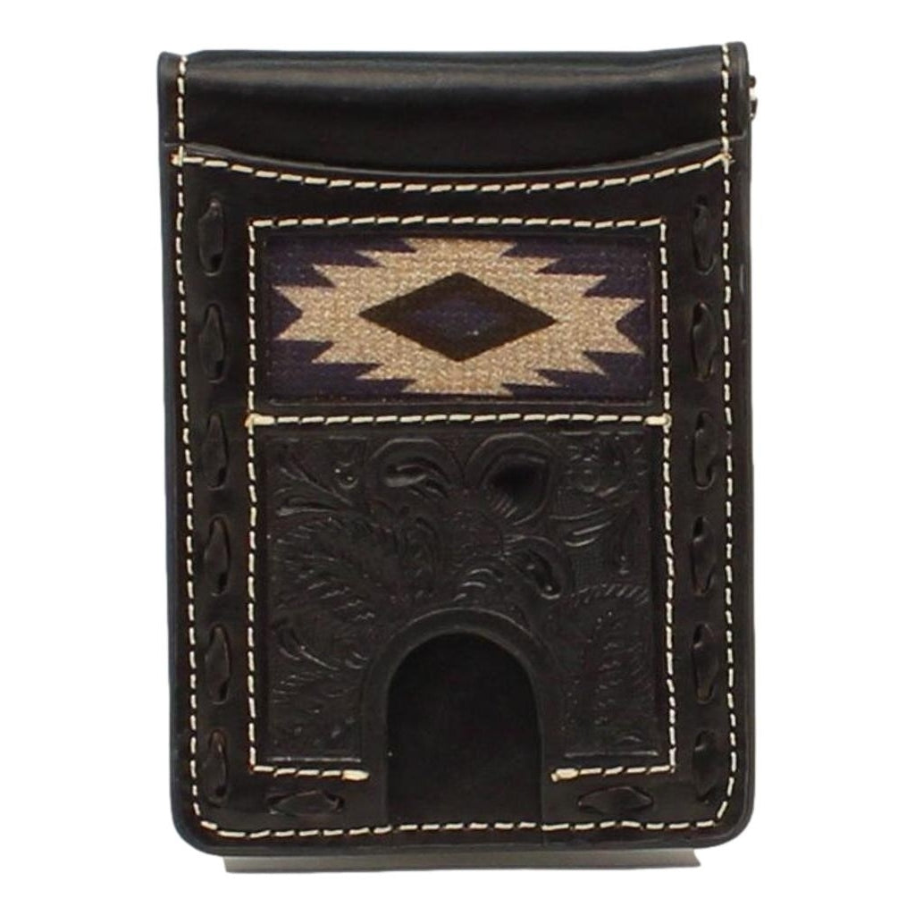 Nocona Western Wallet Mens Money Clip Floral Tooled Black N500043001 Image 1