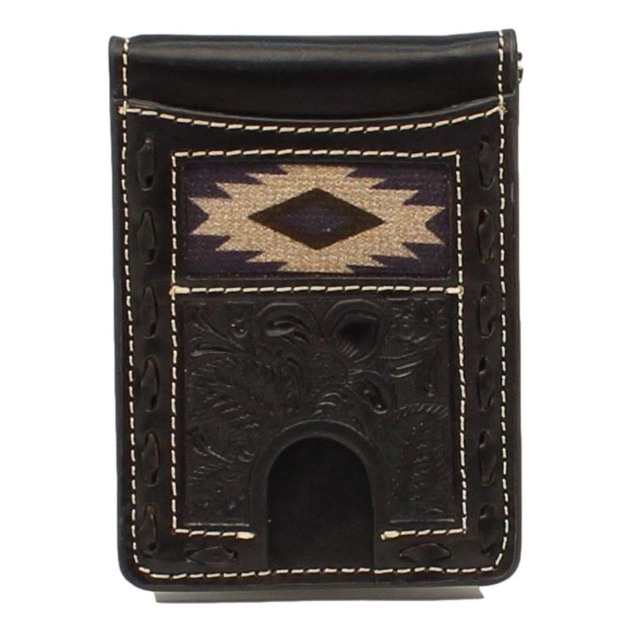 Nocona Western Wallet Mens Money Clip Floral Tooled Black N500043001 Image 1