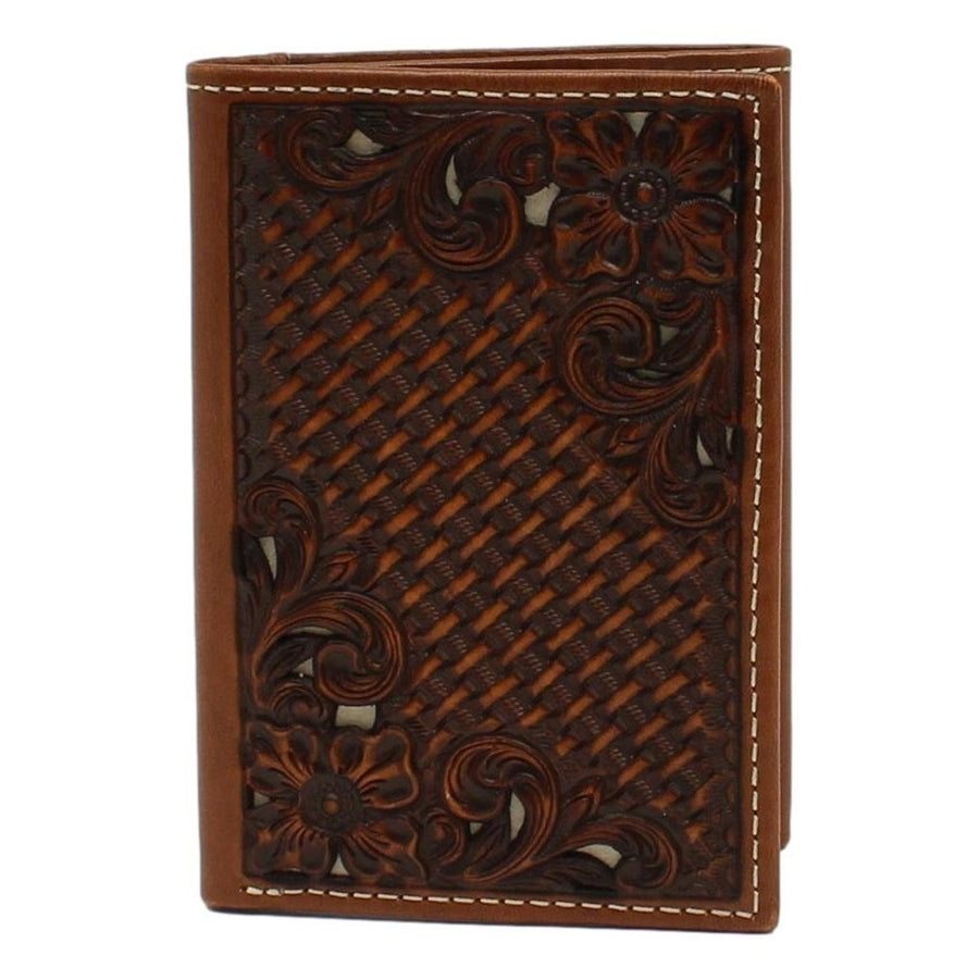 Nocona Western Wallet Mens Trifold Floral Tooled Brown N500016002 Image 1